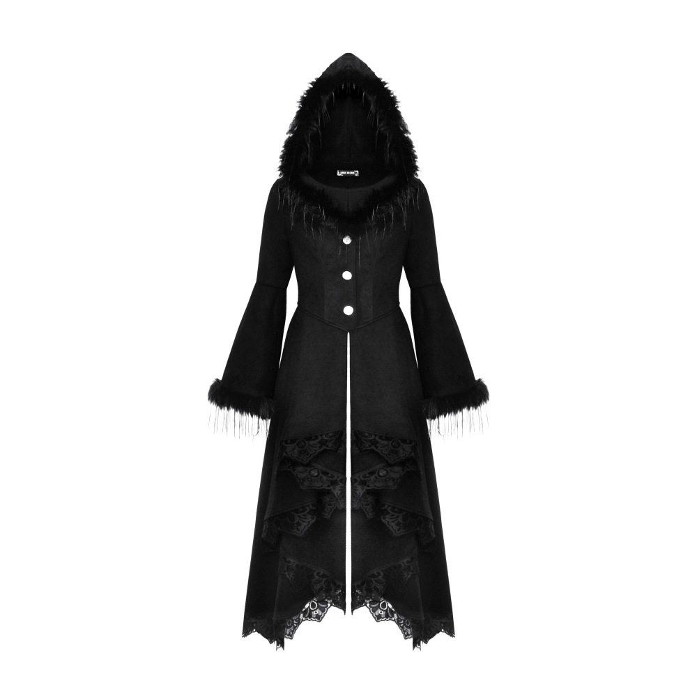 Dark in Love - Romantic gothic plush hem with grand skirt Winter coat - Black